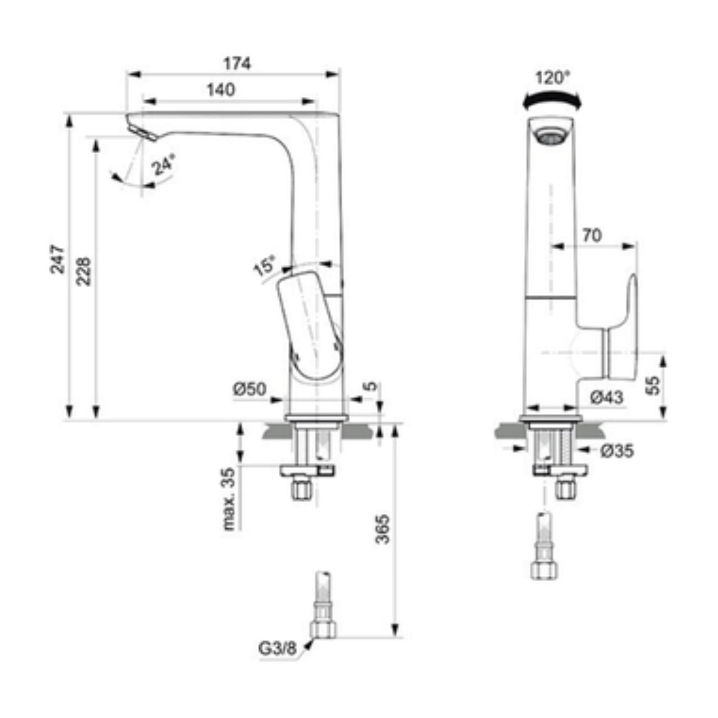 Exel Rotating Tall Brass Basin Mixer - Chrome