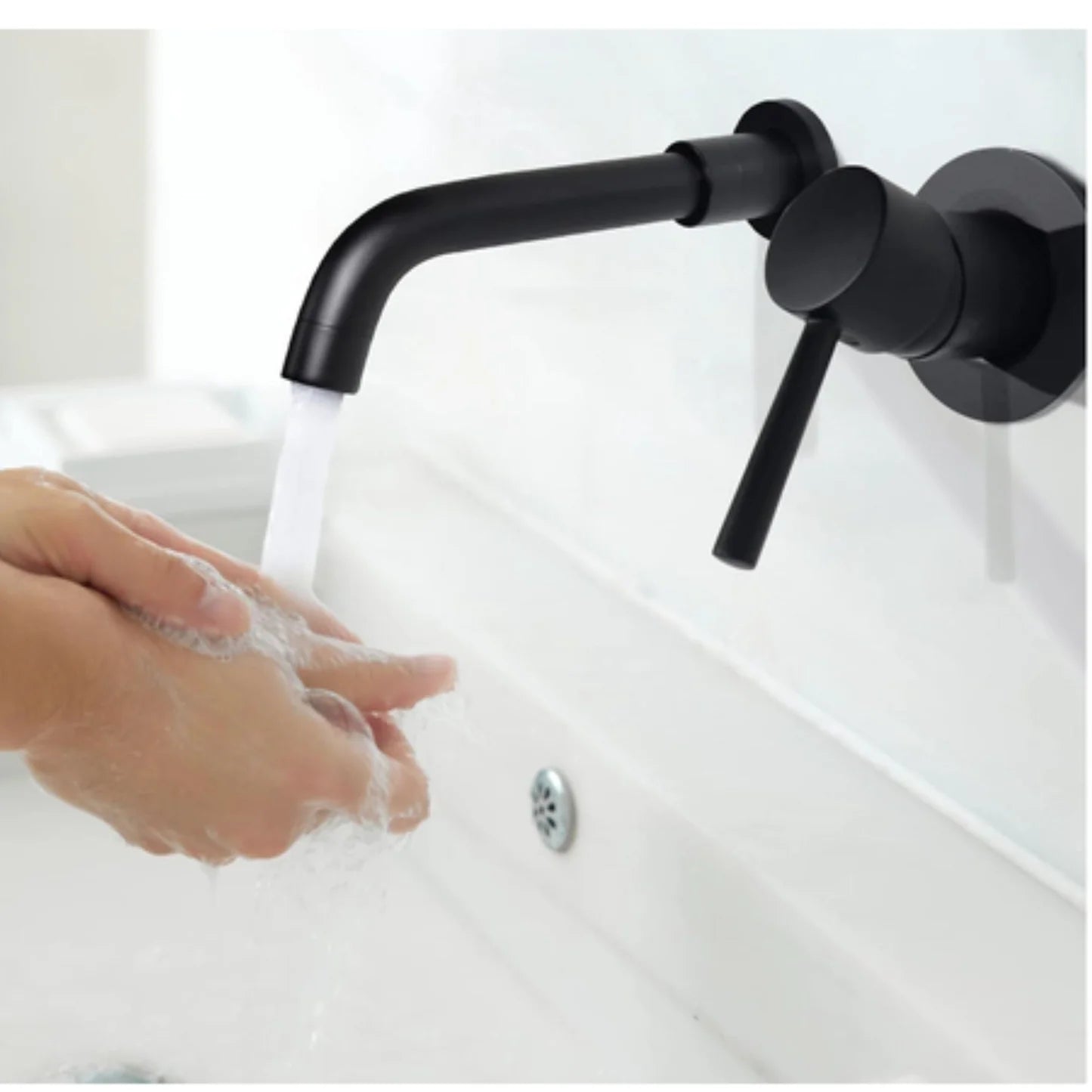 Concealed Black Round Wall Mixer- Brass