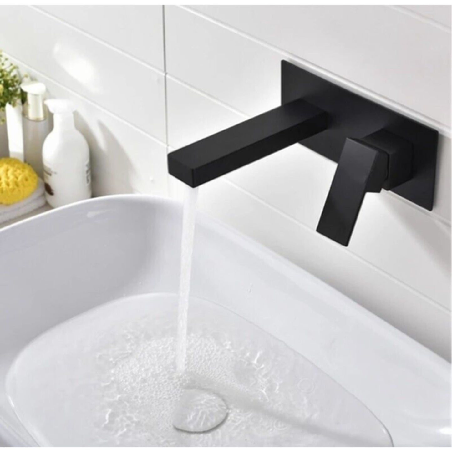 Black Concealed Brass Basin Wall Mixer - Square