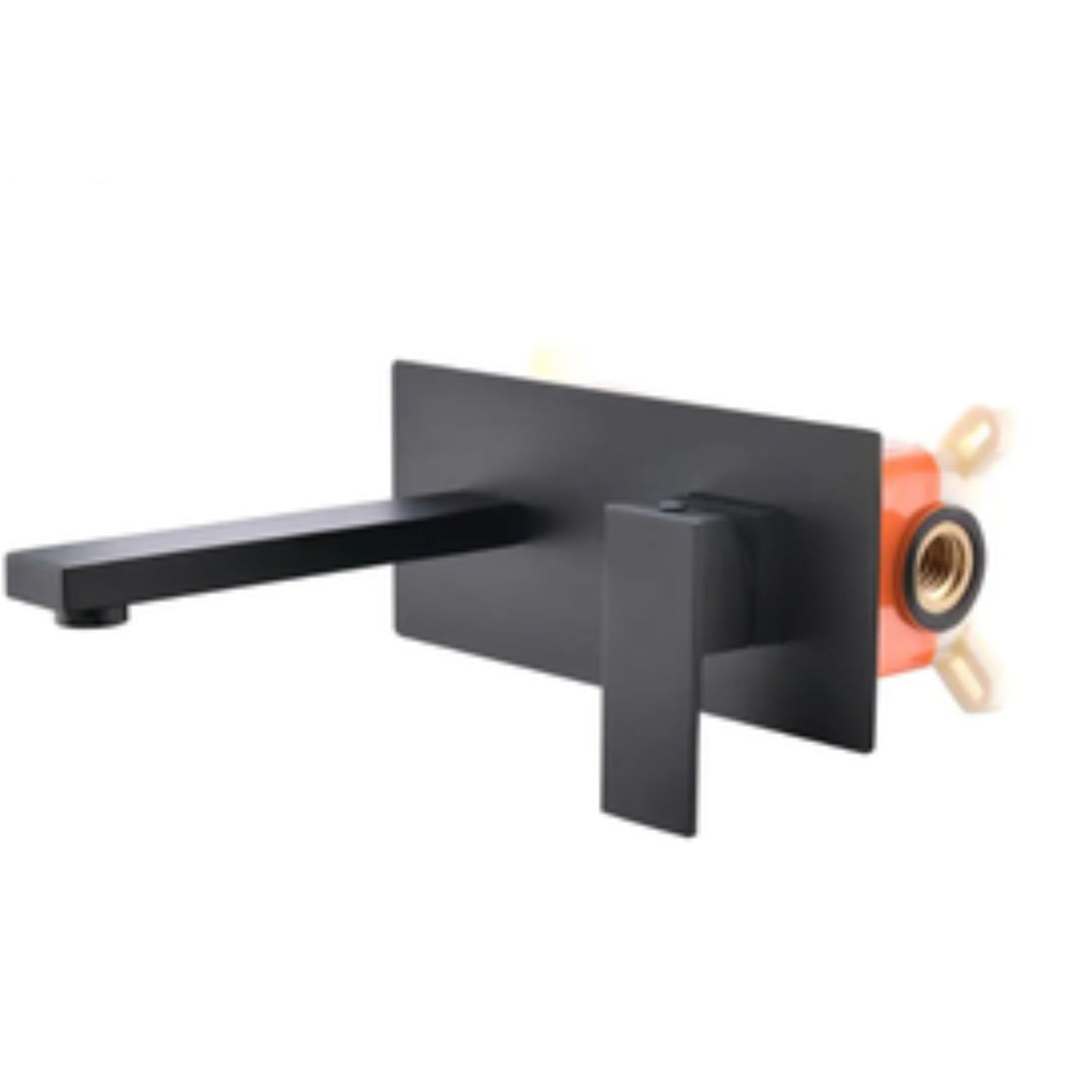 Black Concealed Brass Basin Wall Mixer - Square