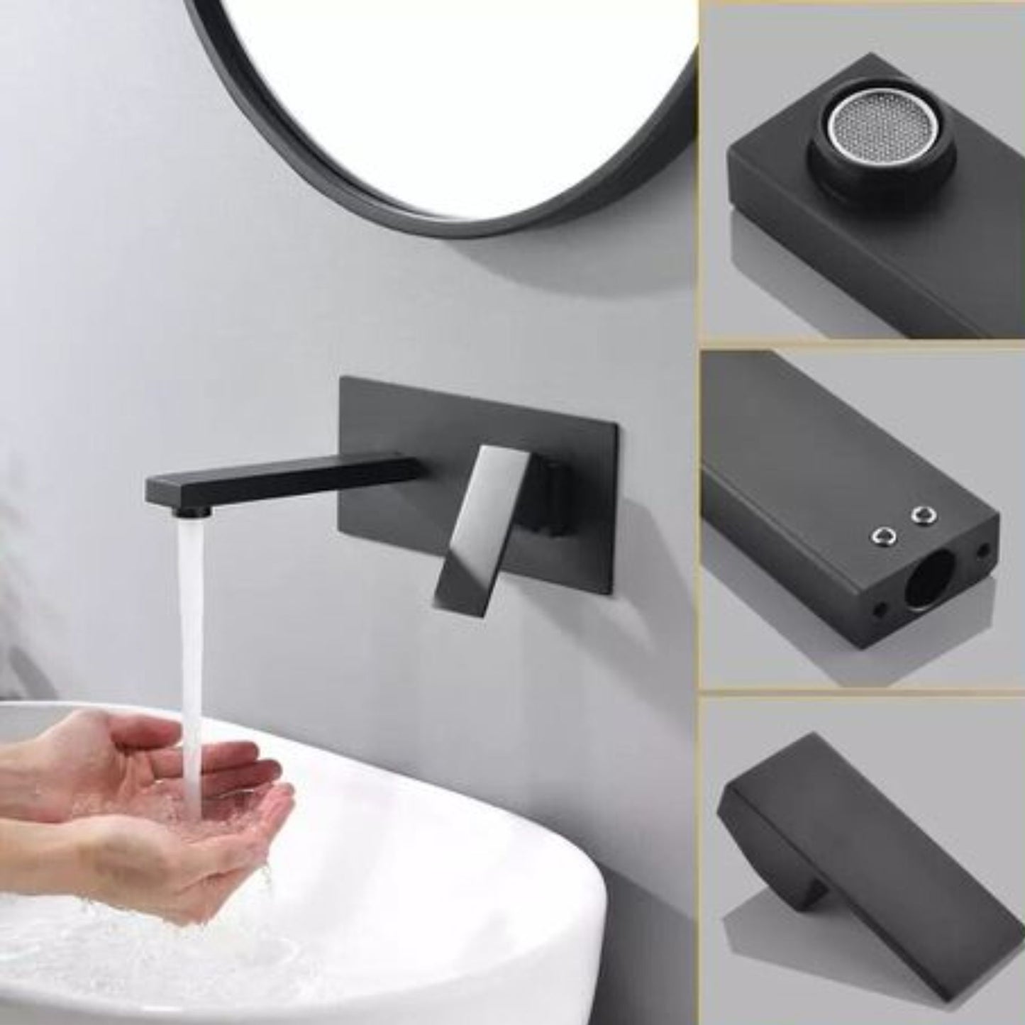 Black Concealed Brass Basin Wall Mixer - Square