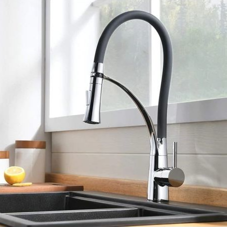 Exel Chrome Kitchen Mixer with Black Spout