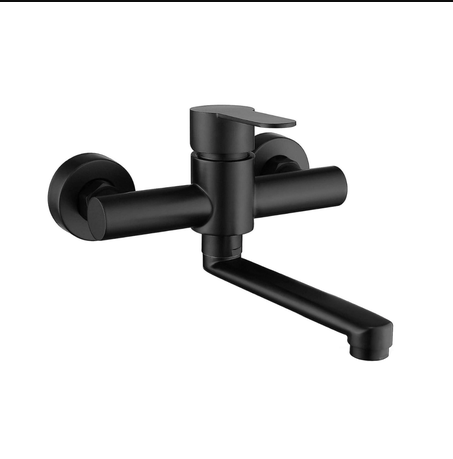 Exel Wall Mount Black Kitchen Mixer - Brass