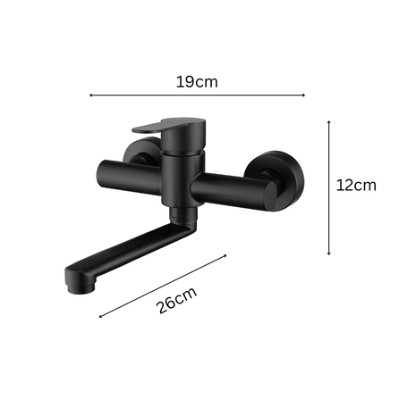 Exel Wall Mount Black Kitchen Mixer - Brass