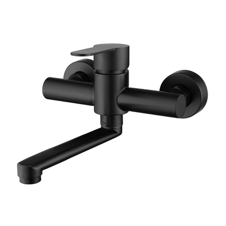 Exel Wall Mount Black Kitchen Mixer - Brass