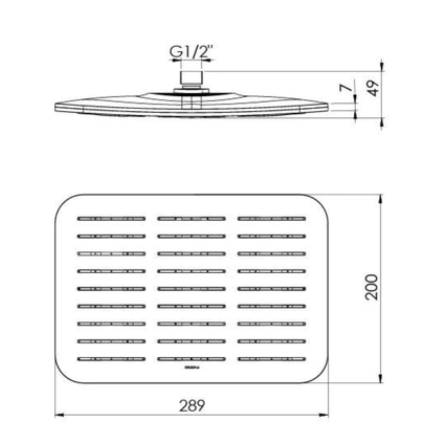 Exel Rain Rectangular Shower Head 20cm-Black