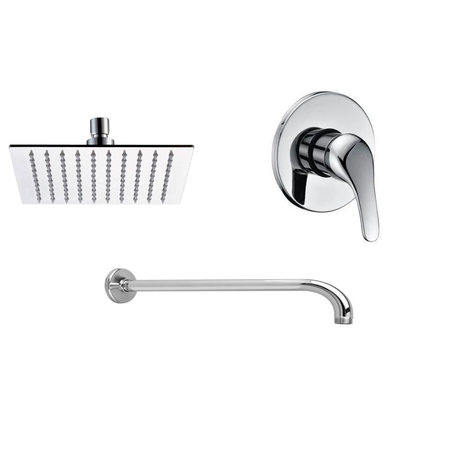 Exel Square Shower Head, Round Shower Arm & Shower Mixer Set