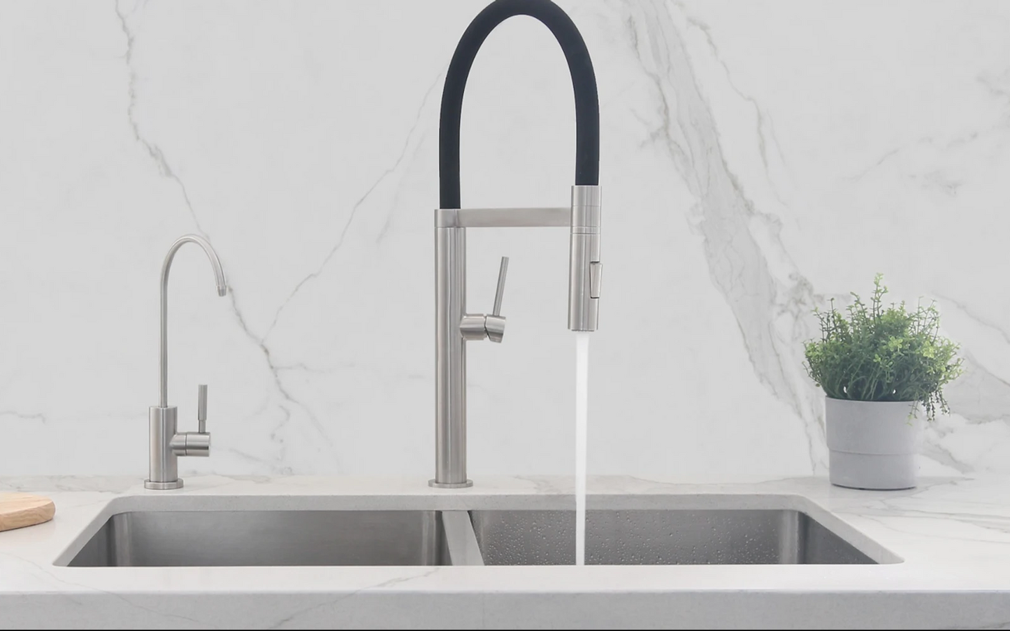 Exel Flexi Pull Out Deck Mount Kitchen Mixer - Brass, Matt Black