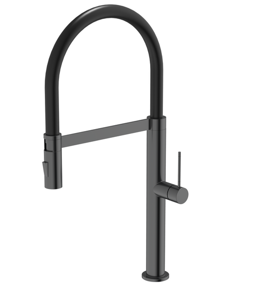 Exel Flexi Pull Out Deck Mount Kitchen Mixer - Brass, Matt Black