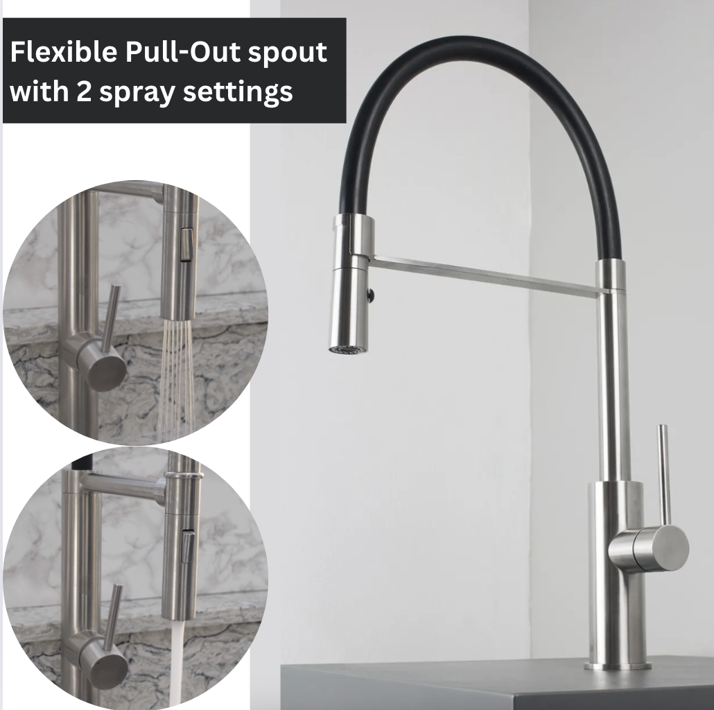 Exel Flexi Pull Out Deck Mount Kitchen Mixer - Brass
