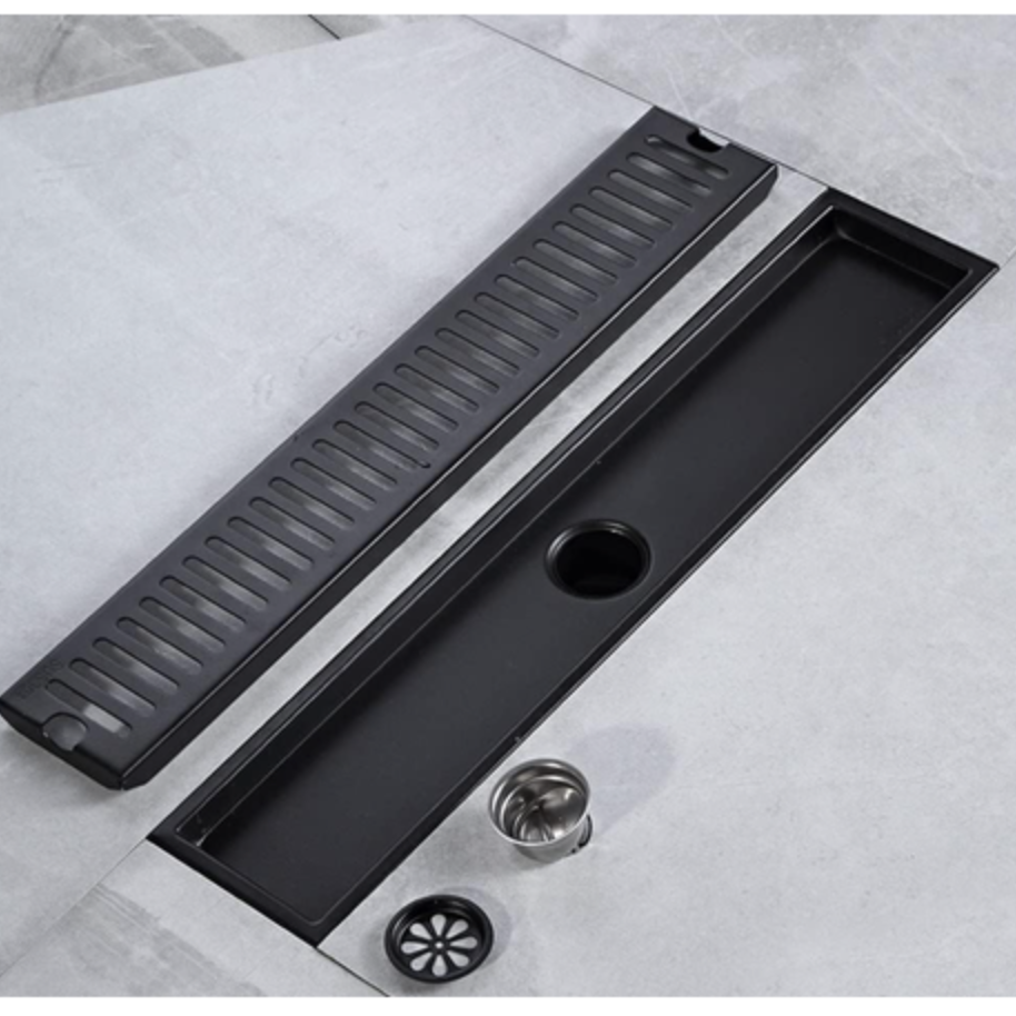 Exel 60cm Matt Black Shower Channel Drain - Stainless Steel(SUS304)
