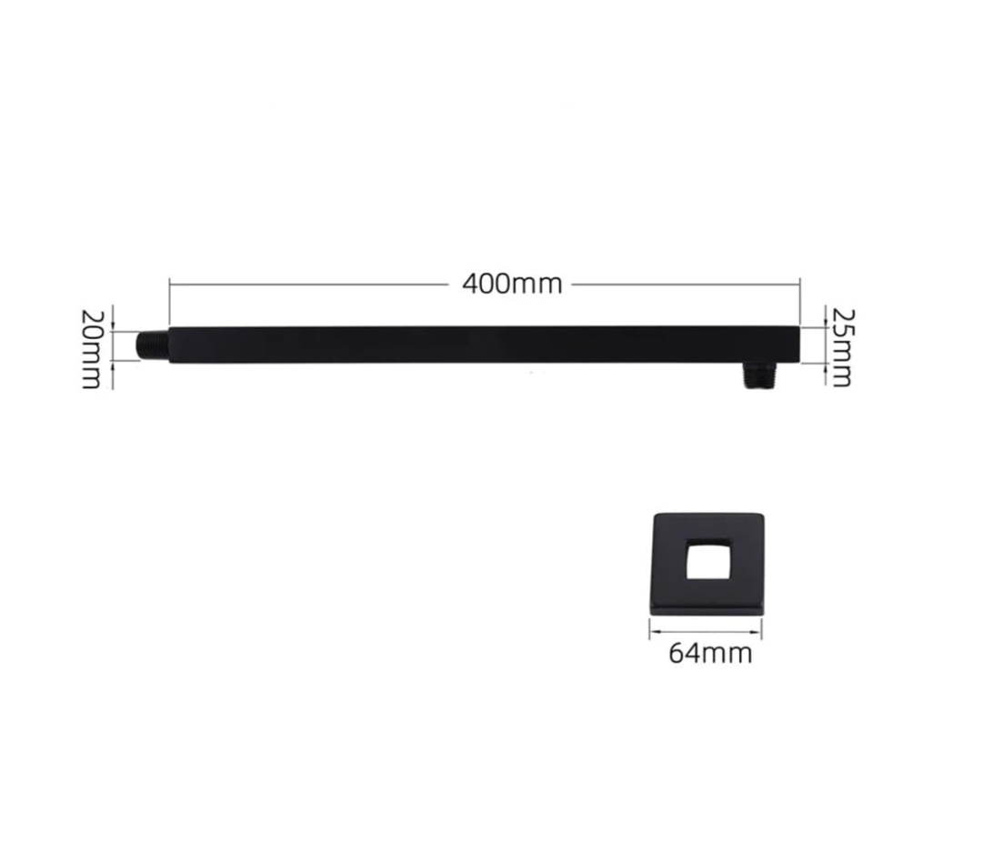 Exel 40cm Black Square Shower Arm