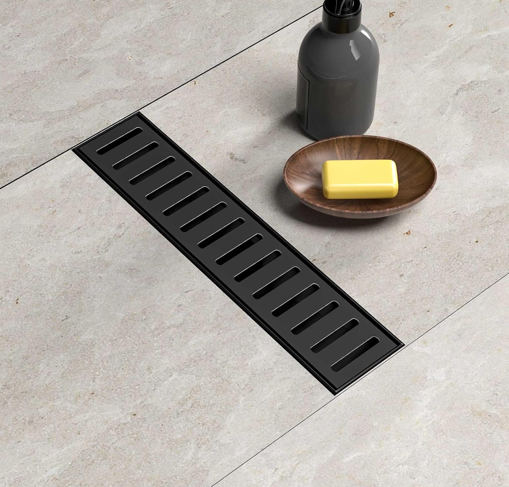 Exel 30cm Matt Black Shower Channel Drain -  Stainless Steel (SUS304)