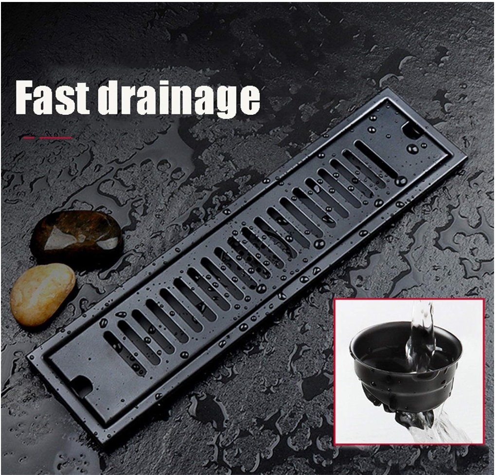 Exel 30cm Matt Black Shower Channel Drain -  Stainless Steel (SUS304)