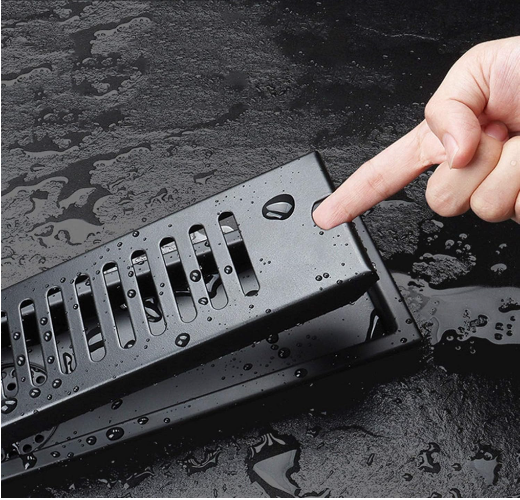 Exel 30cm Matt Black Shower Channel Drain -  Stainless Steel (SUS304)