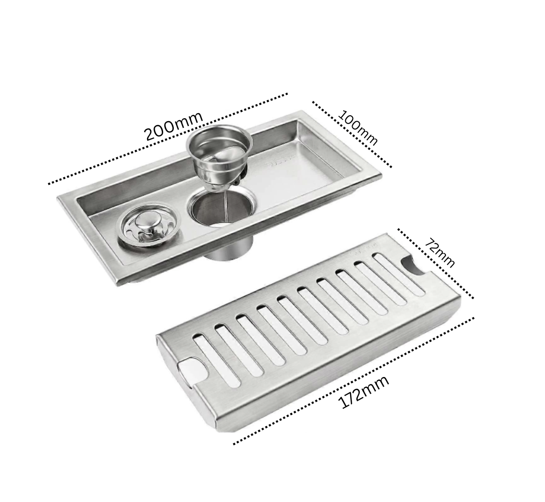 Exel 20cm Shower Channel Drain - Stainless Steel (SUS304)