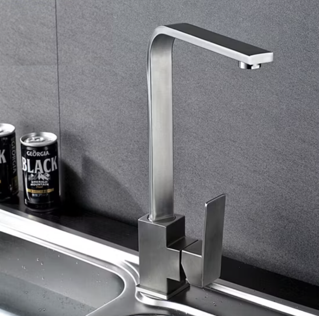 L-Shaped Brushed Steel Kitchen Mixer
