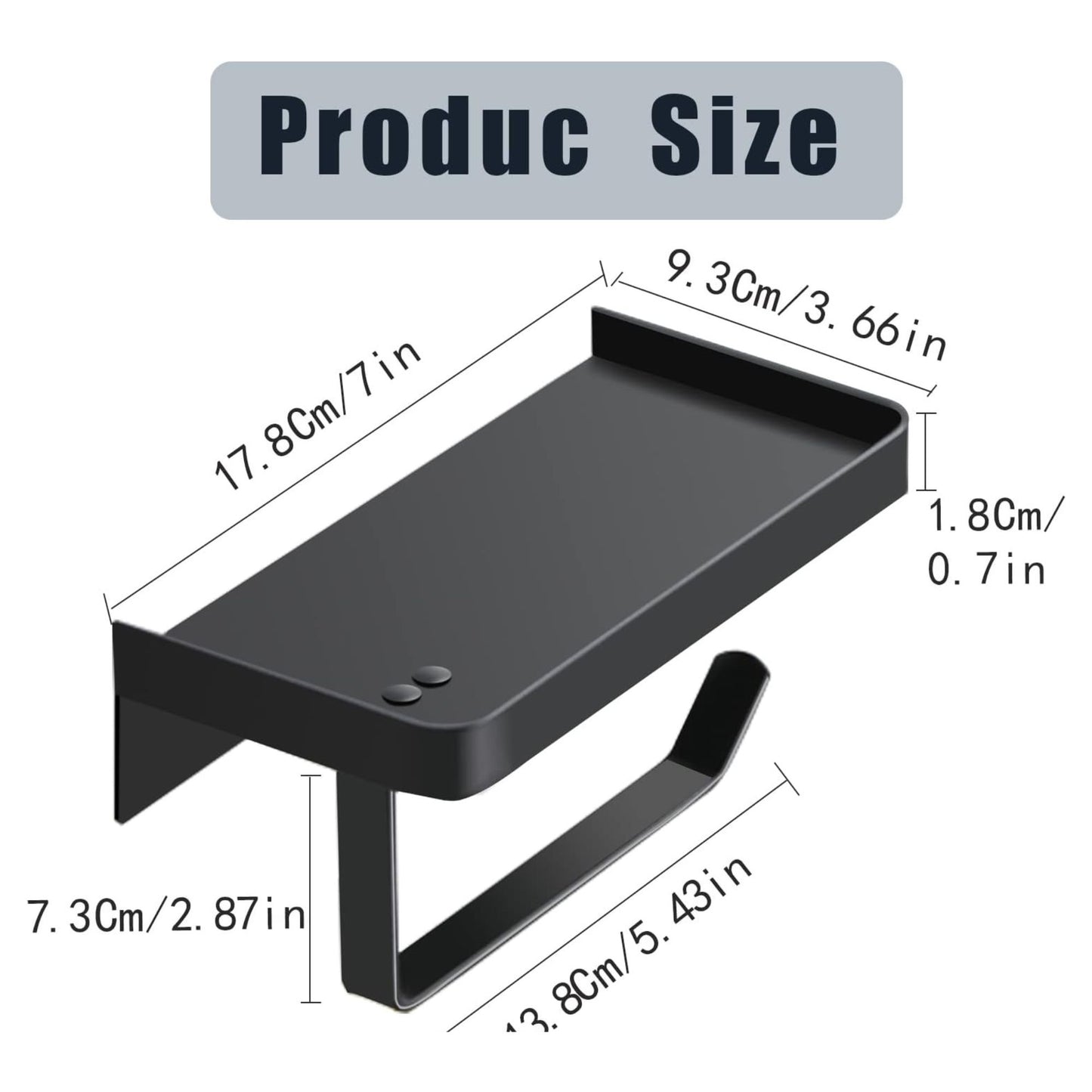 Exel Toilet Paper Holder & Phone Shelf Black