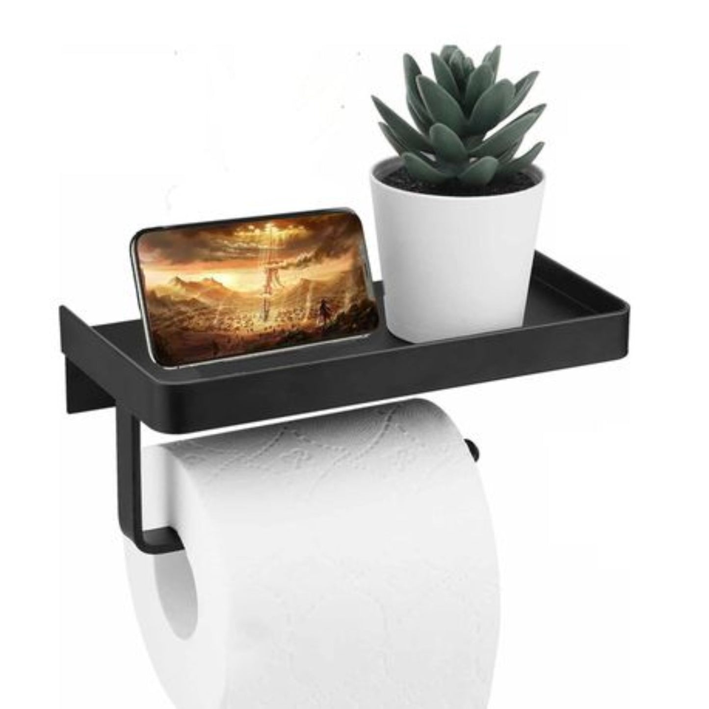 Exel Toilet Paper Holder & Phone Shelf Black