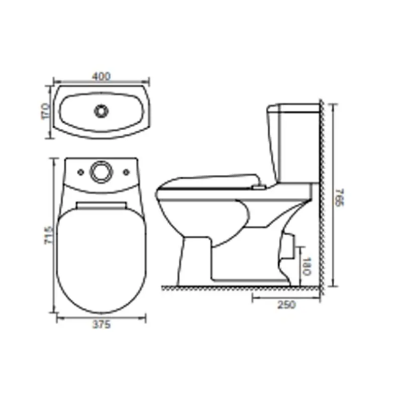 Close Couple Toilet Set - Aqua