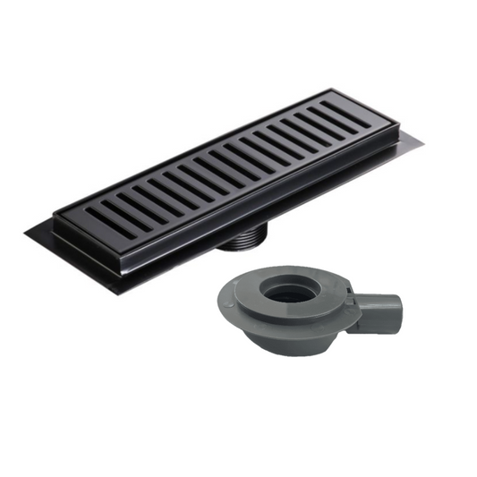 Exel 30cm Matt Black Shower Channel Drain -  Stainless Steel (SUS304)
