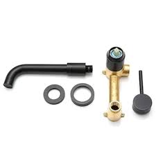 Concealed Black Round Wall Mixer- Brass