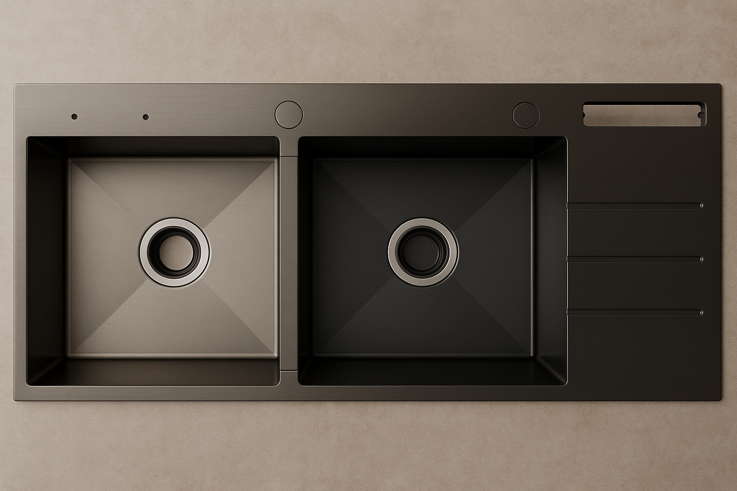 Square Double Bowl Charcoal Kitchen Sink