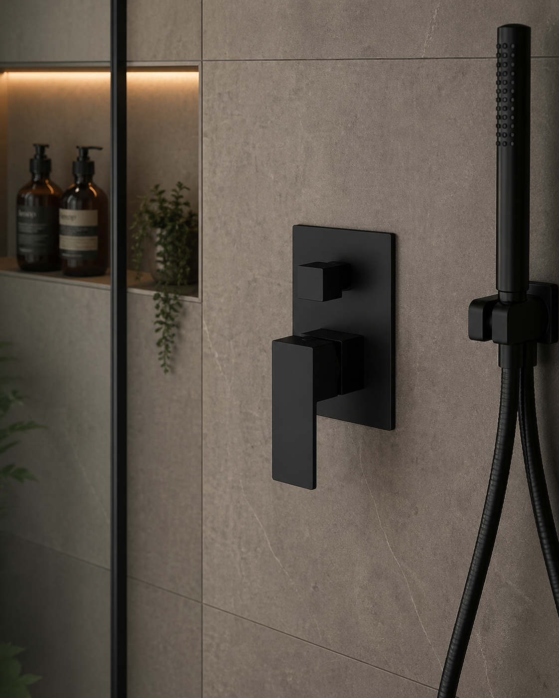 Exel Matte Black Wall Mounted Shower Mixer with Diverter