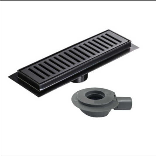 Exel 20cm Matt Black Shower Channel Drain - Stainless Steel (SUS304)