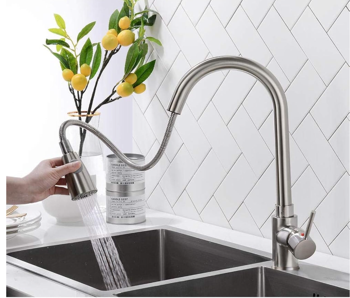 Exel Chrome Pull Out Deck Mount Kitchen Mixer