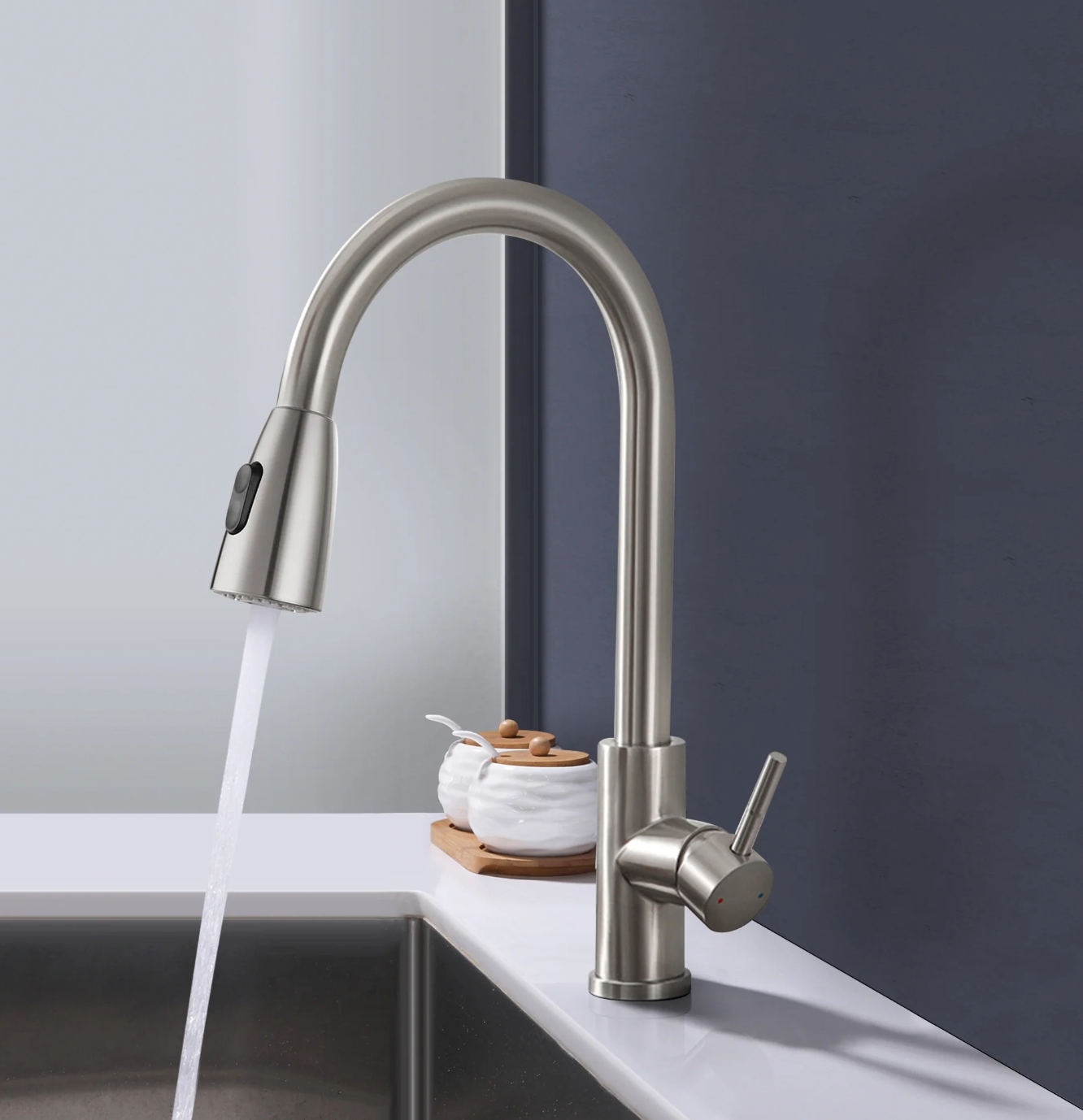 Exel Chrome Pull Out Deck Mount Kitchen Mixer