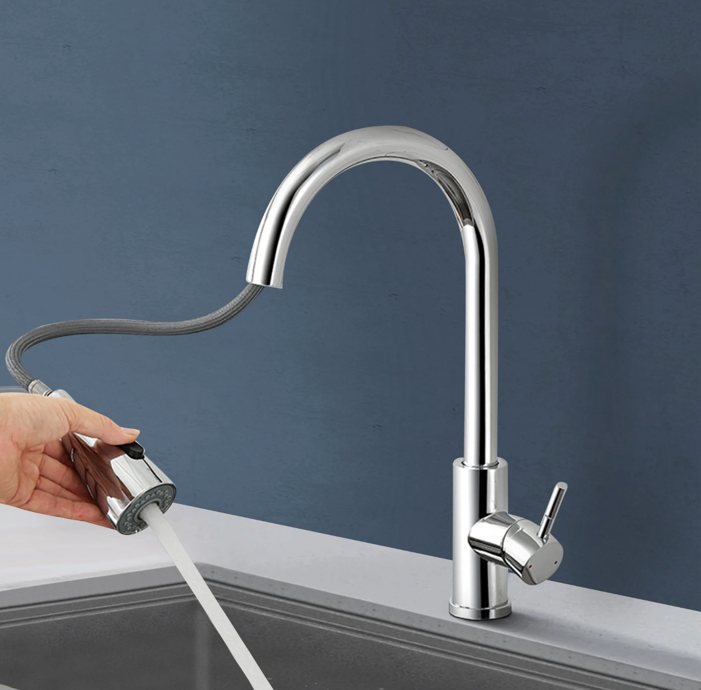Exel Chrome Pull Out Deck Mount Kitchen Mixer