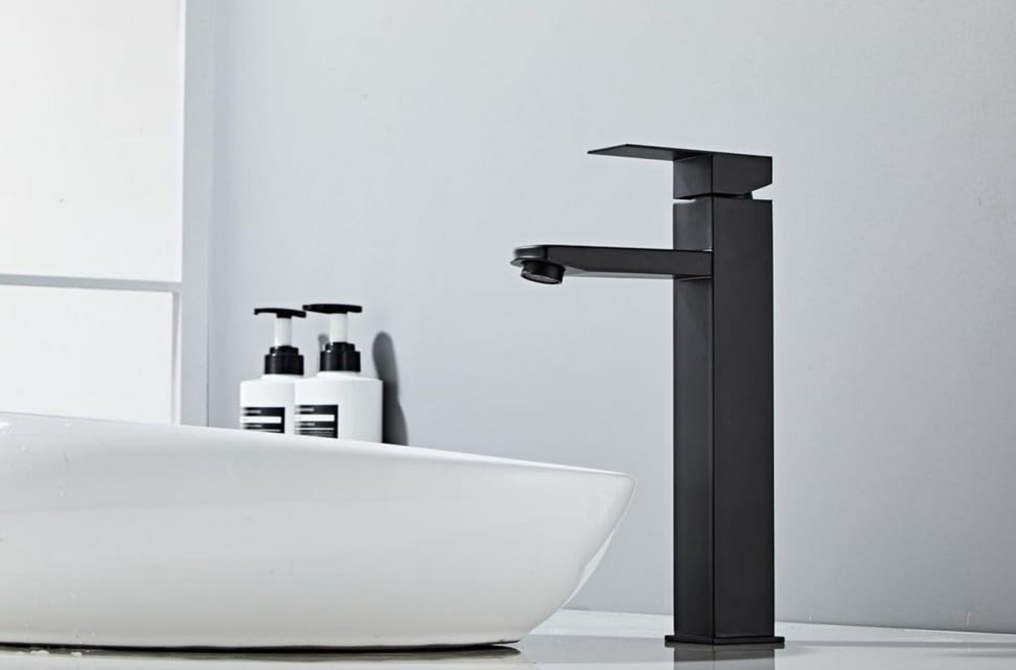 Exel Tall Black Basin Mixer - Square