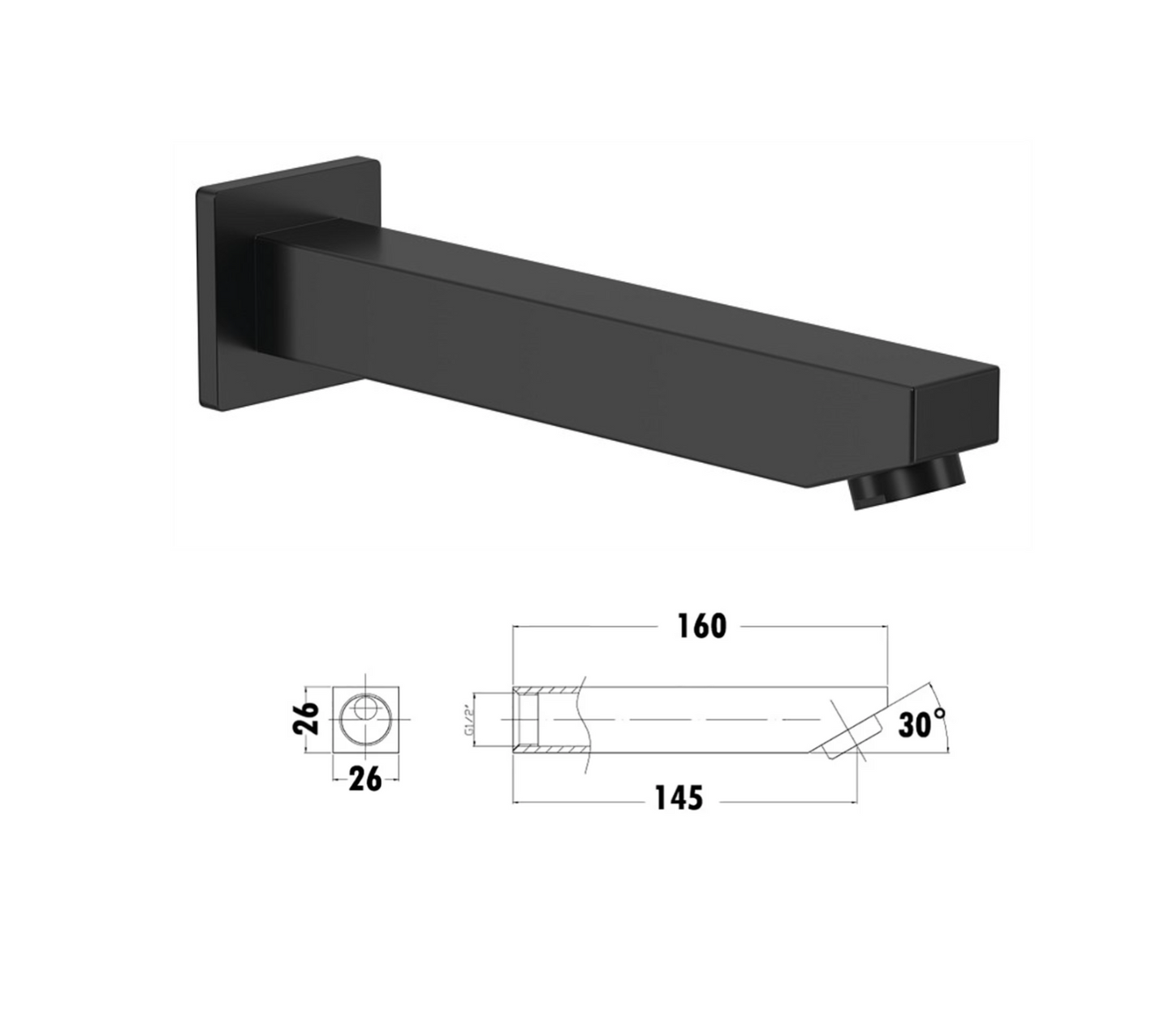 Exel Bath/Basin Wall Spout - Black