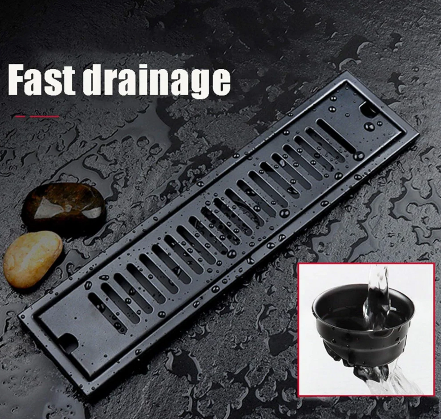 Exel 20cm Matt Black Shower Channel Drain - Stainless Steel (SUS304)