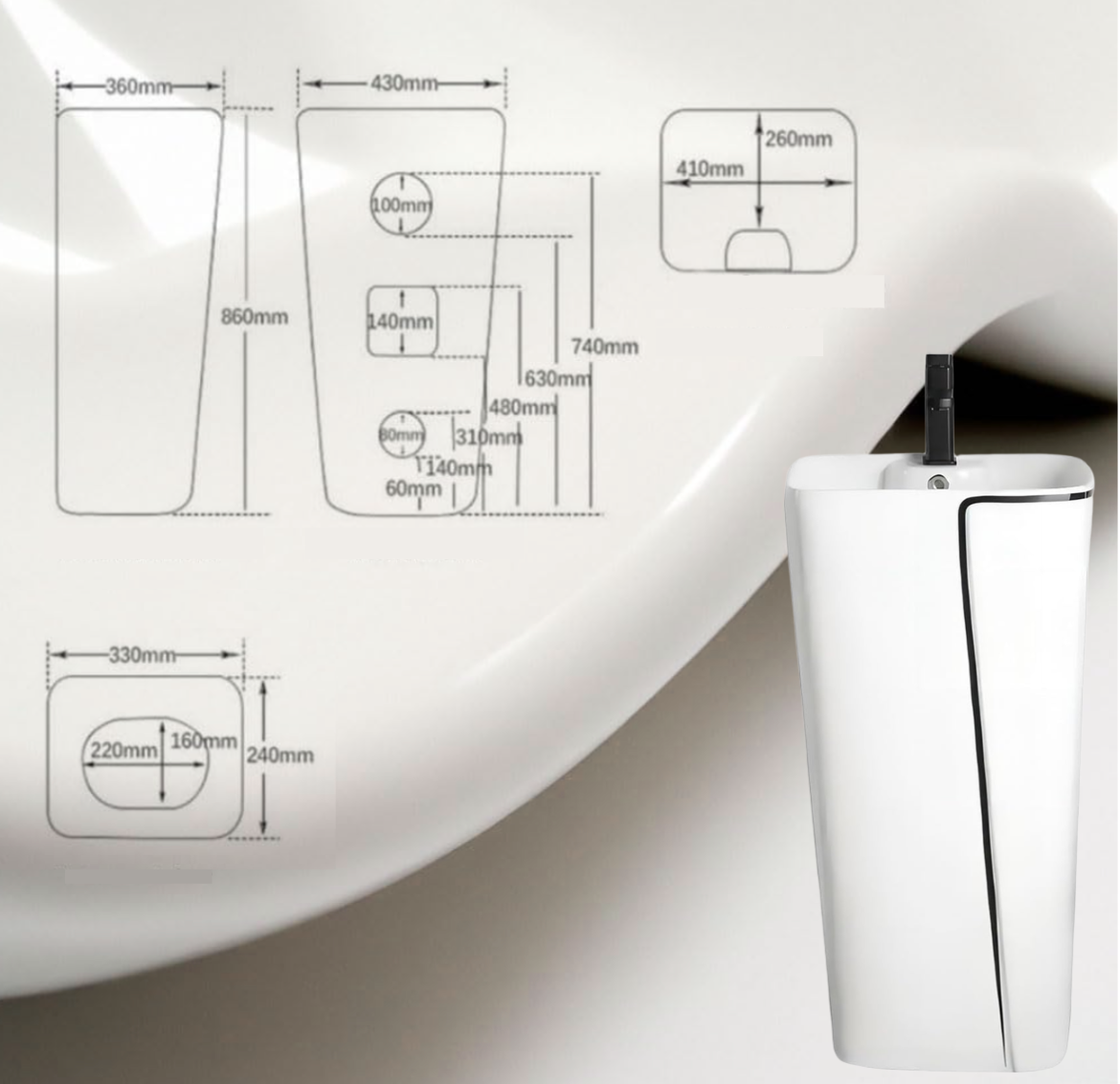 Free Standing Basin - Zara Black