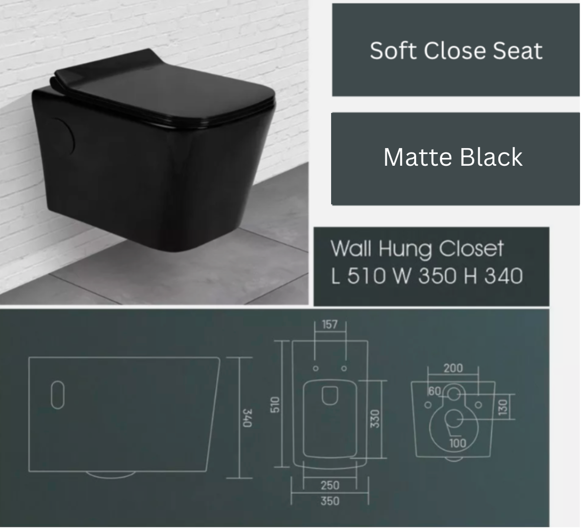 Oslo Wall Hung Toilet - Black