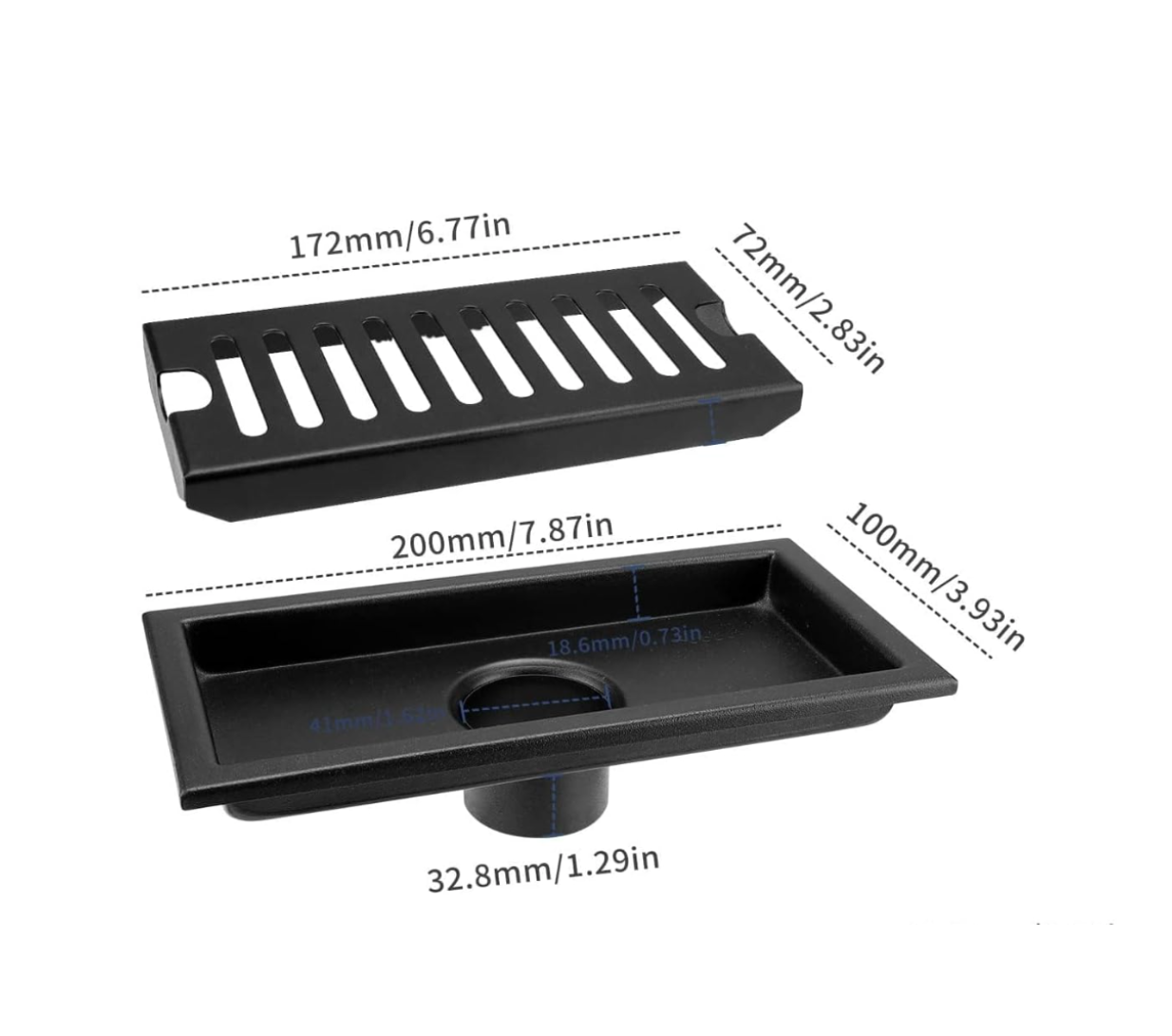 Exel 20cm Matt Black Shower Channel Drain - Stainless Steel (SUS304)