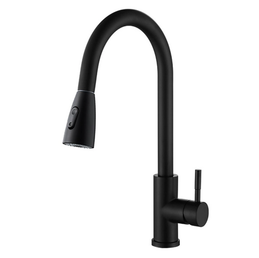 Exel Black Pull Out Deck Mount Kitchen Mixer - Brass