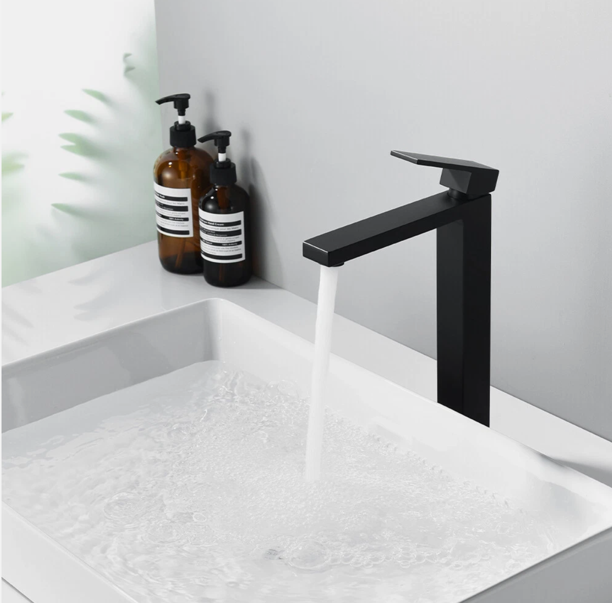 Exel Tall Black Basin Mixer - Square