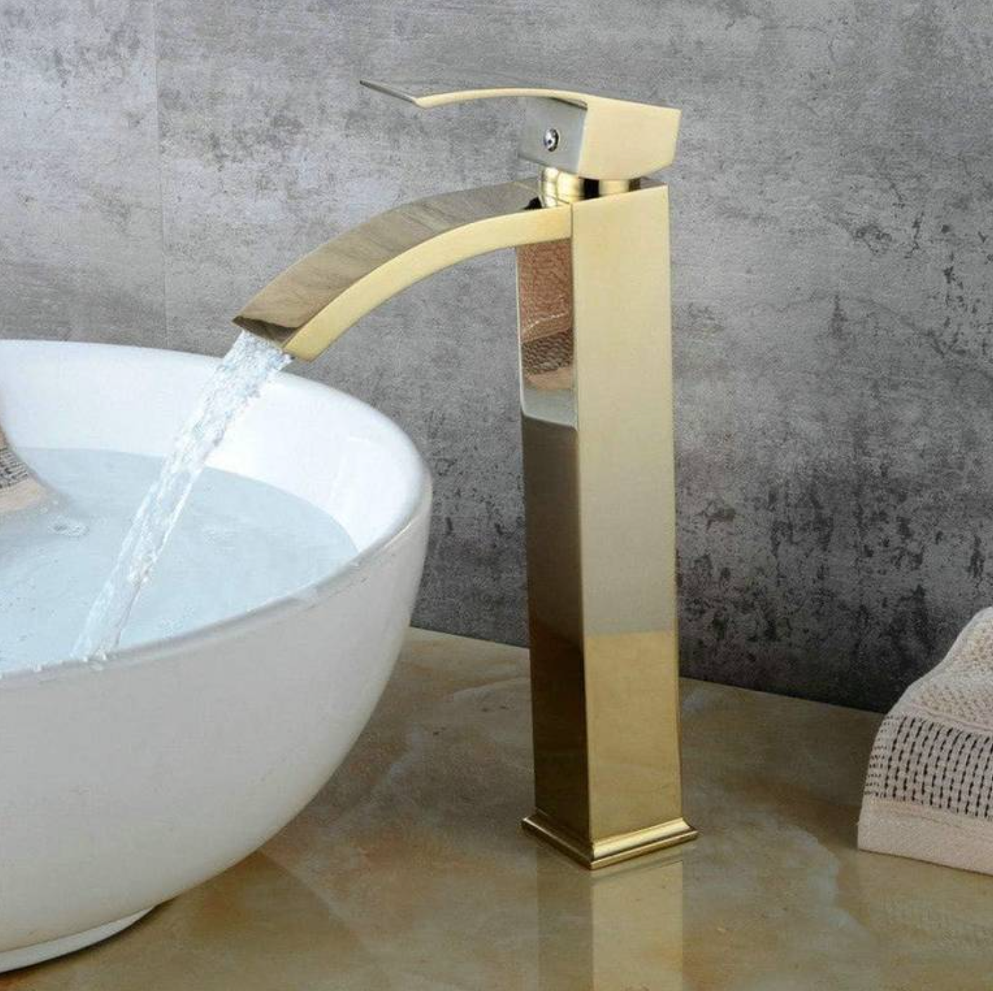 Exel Tall Curved Basin Mixer - Brushed Gold