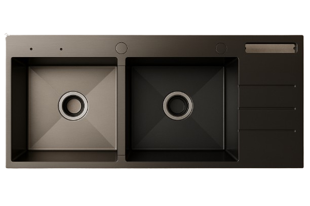 Square Double Bowl Charcoal Kitchen Sink