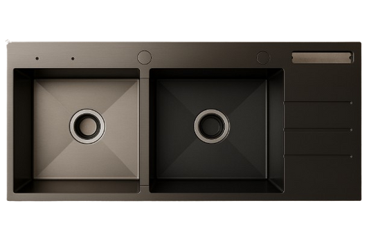 Square Double Bowl Charcoal Kitchen Sink