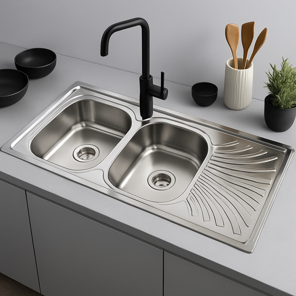 Exel Double Bowl With Side Kitchen Sink - 40ml waste